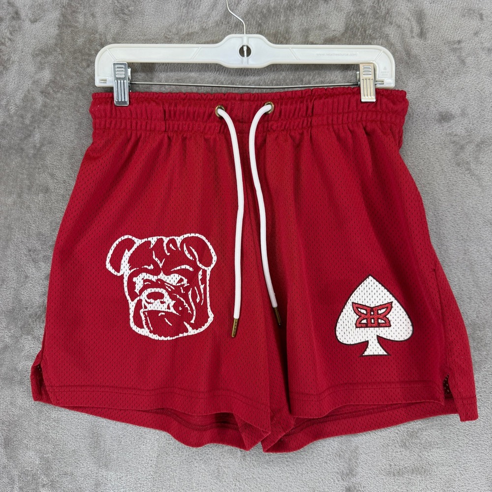 Ryoko Rain Mens Mesh Gym Shorts Red Bulldog Spade Graphic Size M Made in USA